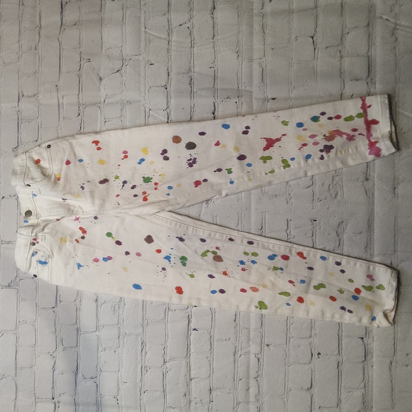 JCrew Crewcuts paint splatter white jeans pink heart 10 - Picture 4 of 4